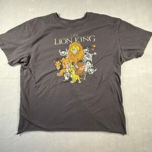 Disney The Lion King Graphic T-Shirt Gray Raw Hem Cropped Simba Scar 2XL